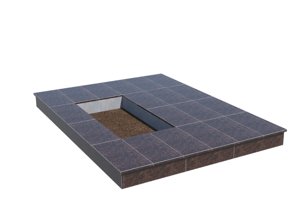 Площадки на могилу в&nbsp;Набережных Челнах | Площадка с вертикальной (15 см) облицовкой Дымовским гранитом (под цветник)