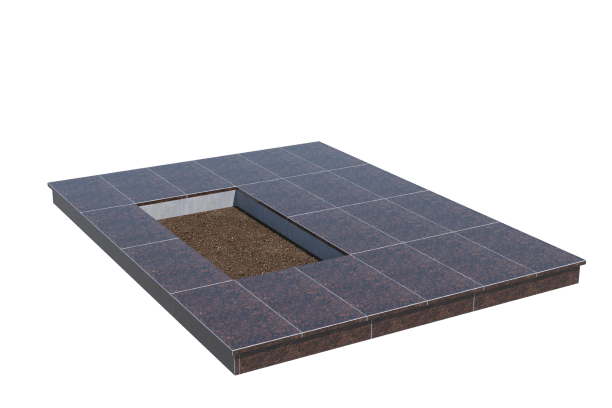 Площадки на могилу в&nbsp;Набережных Челнах | Площадка с вертикальной (10 см) облицовкой Дымовским гранитом (под цветник)