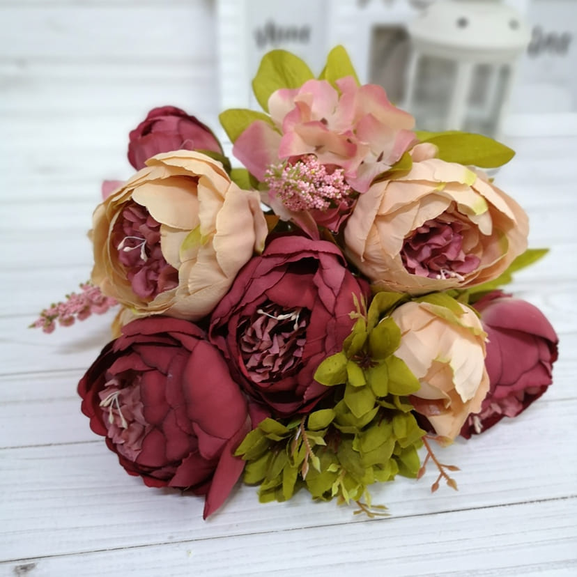 Искусственные цветы в Набережных Челнах | Цветы искусственные «Пионы», персиково-малиновые, букет