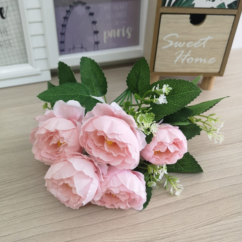 Искусственные цветы в Набережных Челнах | Цветы искусственные «Минипиончики с гипсофилой», нежно-розовые, букет