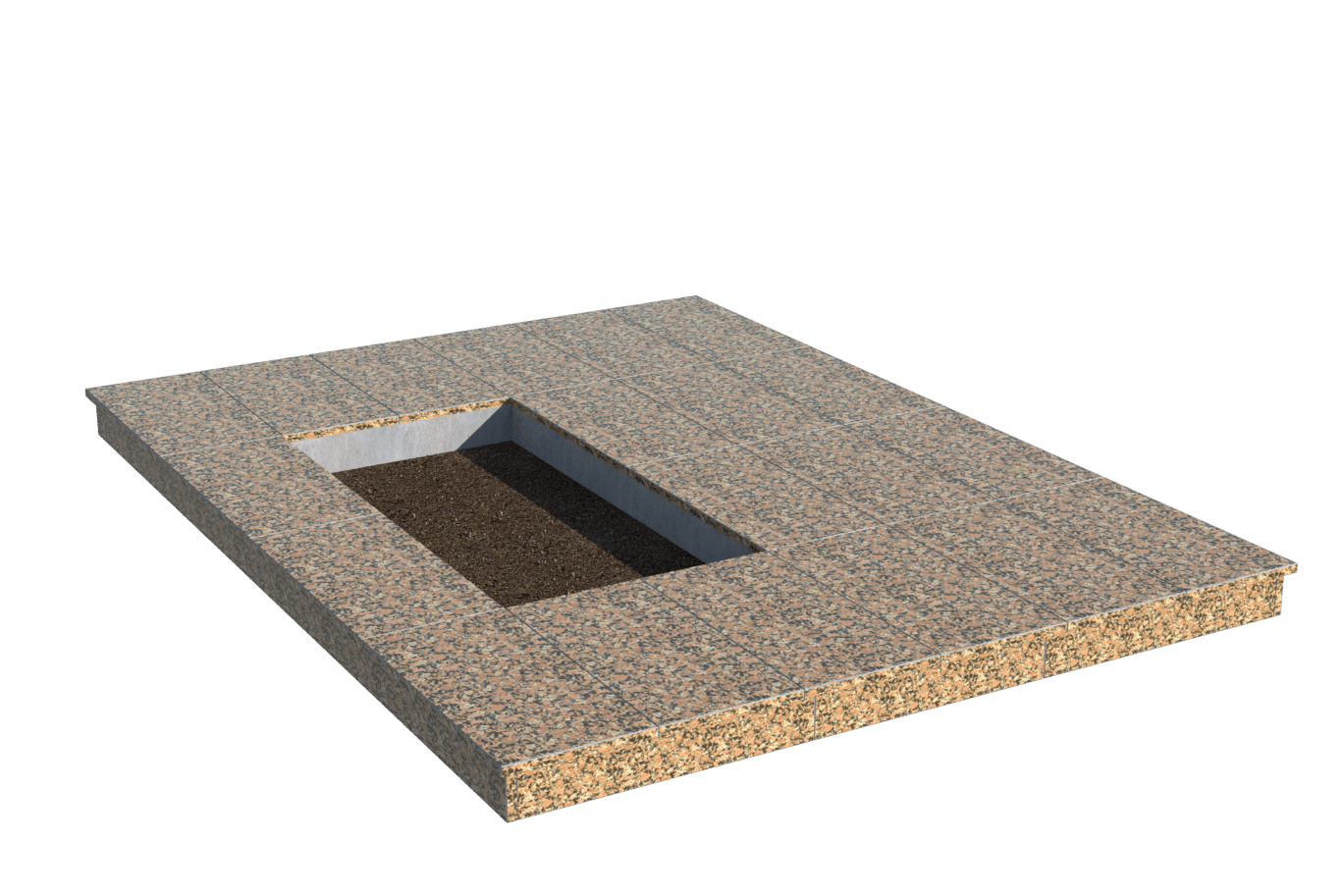 Площадки на могилу в&nbsp;Набережных Челнах | Площадка с вертикальной (10 см) облицовкой Южно-Султаевским гранитом (под цветник)