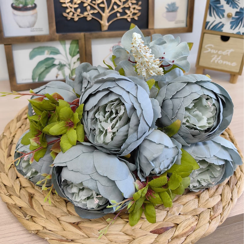 Искусственные цветы в Набережных Челнах | Цветы искусственные «Пионы», серо-голубые, букет