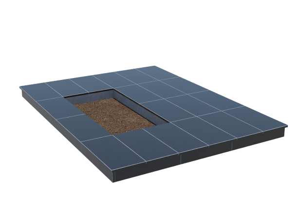 Площадки на могилу в&nbsp;Набережных Челнах | Площадка с вертикальной (10 см) облицовкой гранитом Габбро (под цветник)